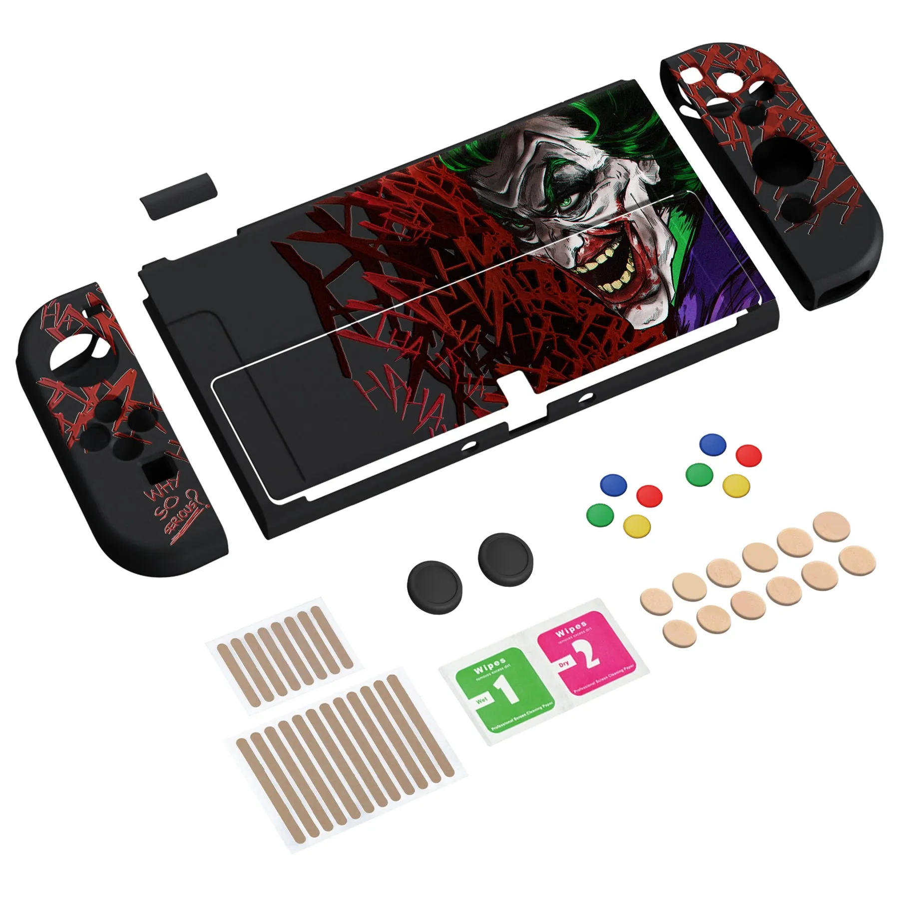 PlayVital ZealProtect Soft Protective Case for Switch OLED, Flexible Protector Joycon Grip Cover for Switch OLED with Thumb Grip Caps & ABXY Direction Button Caps - Clown Hahaha - XSOYV6029