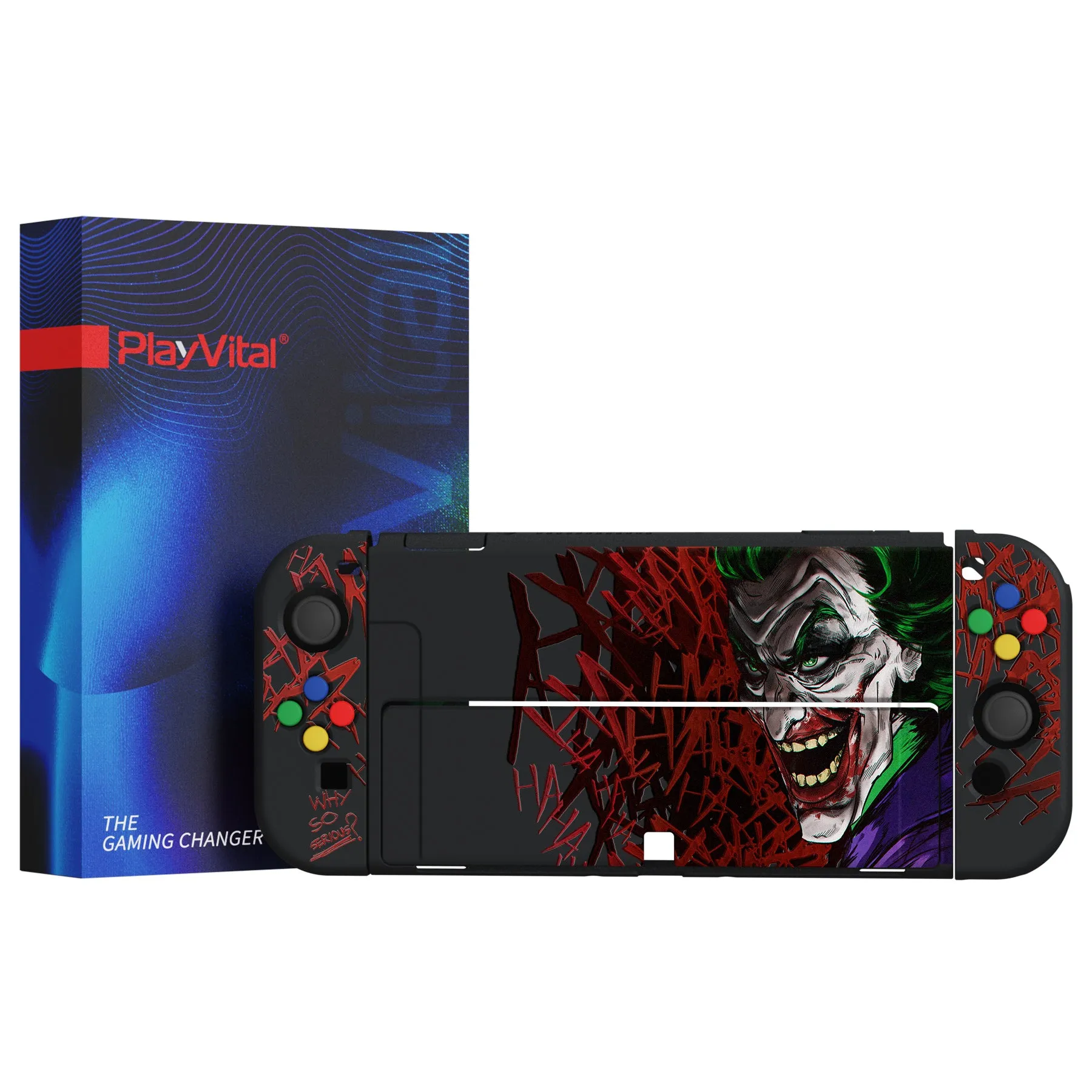 PlayVital ZealProtect Soft Protective Case for Switch OLED, Flexible Protector Joycon Grip Cover for Switch OLED with Thumb Grip Caps & ABXY Direction Button Caps - Clown Hahaha - XSOYV6029