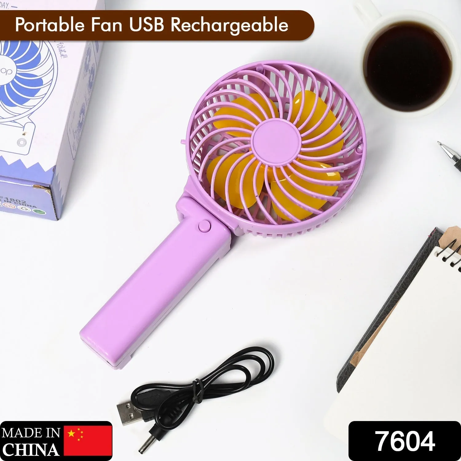 Portable Mini handy Fan & Personal Table Fan | Rechargeable Battery Operated Fan Suitable for Kids, Women, Makeup Artist, Home Office (Battery Not Include)