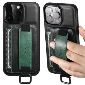 PU Leather Phone Case With Wristband Hand Strap Card Holder For iPhone