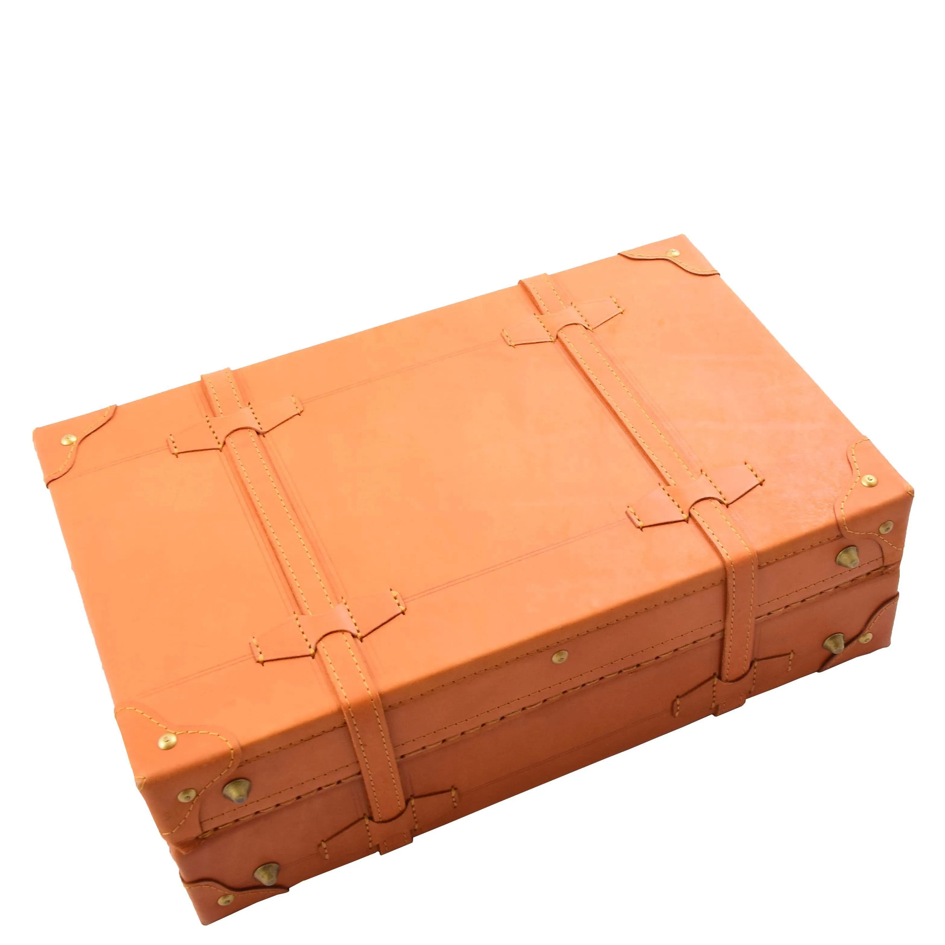 Real Leather Antique Travel Steamer Trunk HOL1188 Tan