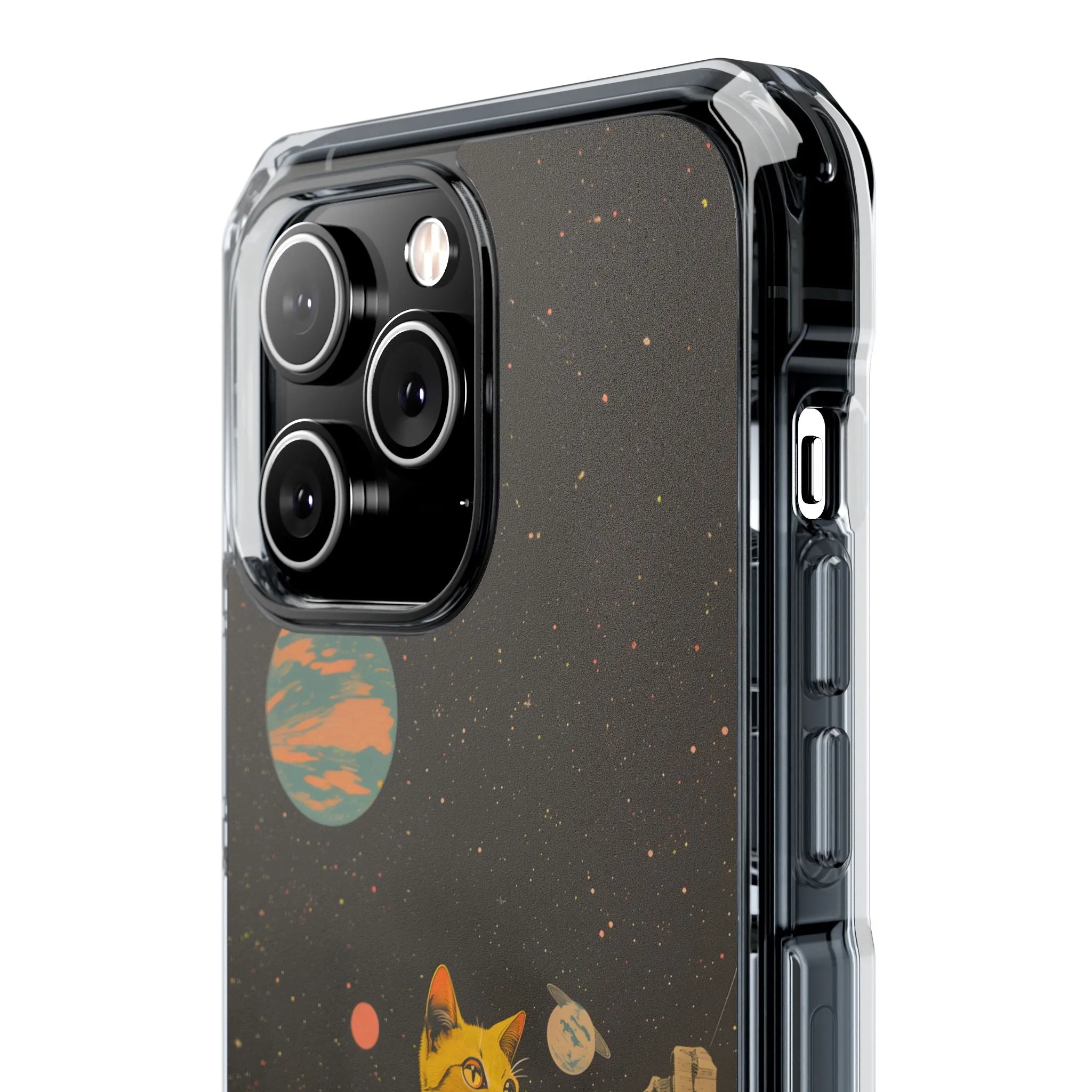 Retro Cat Astronaut Magnetic Clear Case for iPhone Series