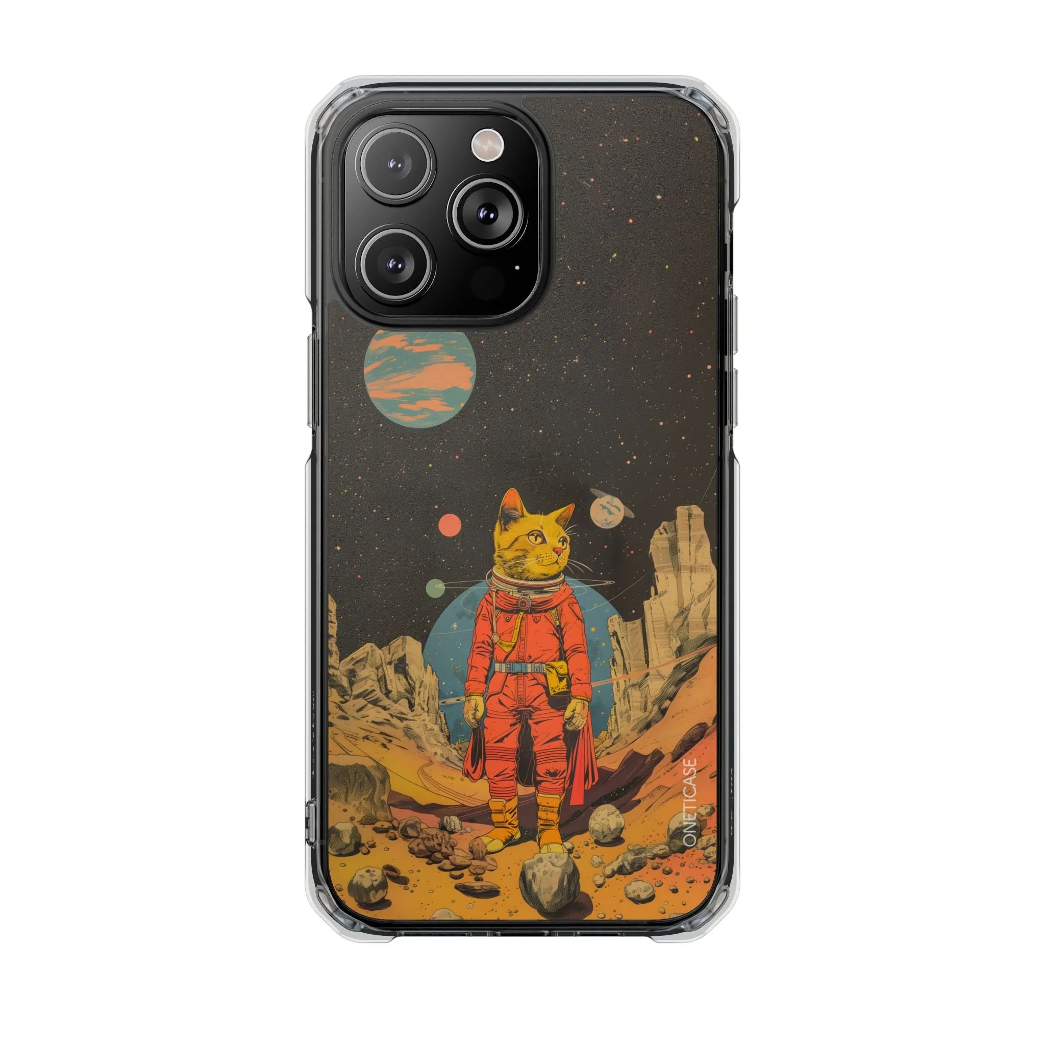 Retro Cat Astronaut Magnetic Clear Case for iPhone Series