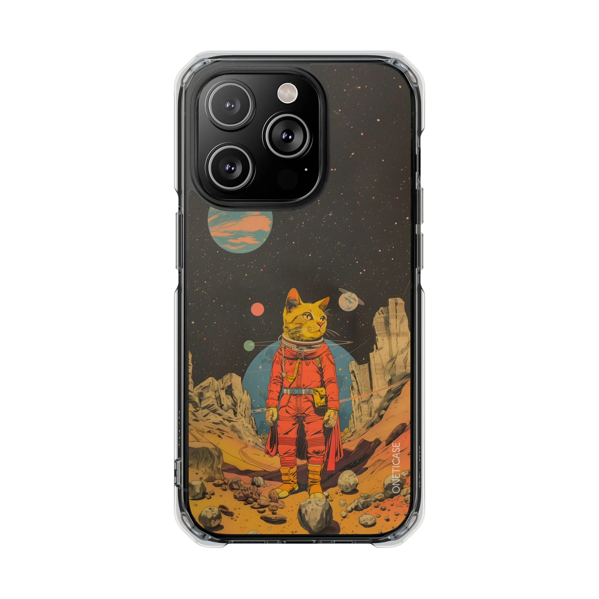 Retro Cat Astronaut Magnetic Clear Case for iPhone Series