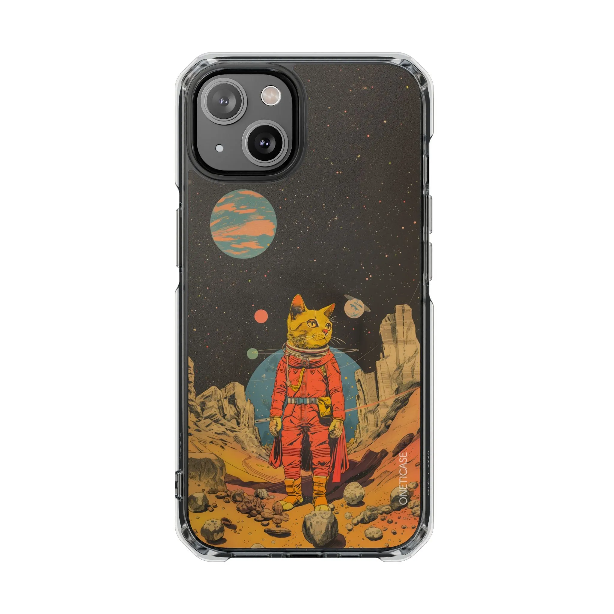 Retro Cat Astronaut Magnetic Clear Case for iPhone Series