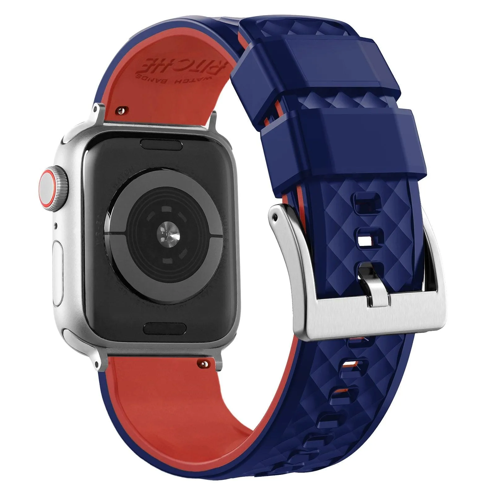 Ritche Navy Blue/Red Silicone Watch Bands For Apple Watch Series 1 - 7, SE