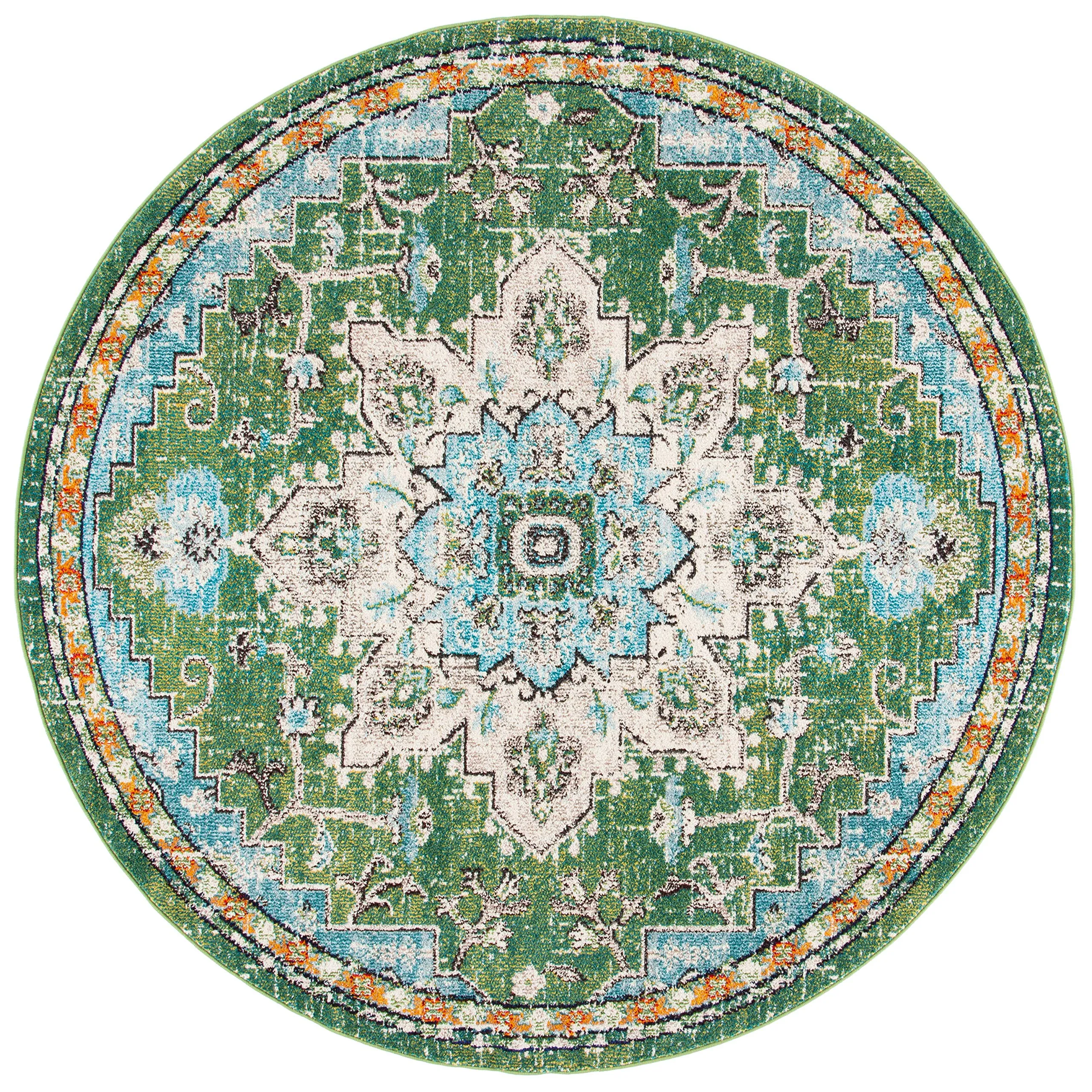 Safavieh Green Turquoise Boho Chic 4 Round Medallion Area Rug Non Shedding