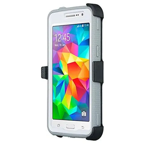 Samsung Galaxy J3 Case, J3V Case | Express Prime Case | Galaxy Sky Case | Amp Prime Case | Galaxy Sol Heavy Duty[Built-in Sc reen Protector] Holster Shell Combo Case - White