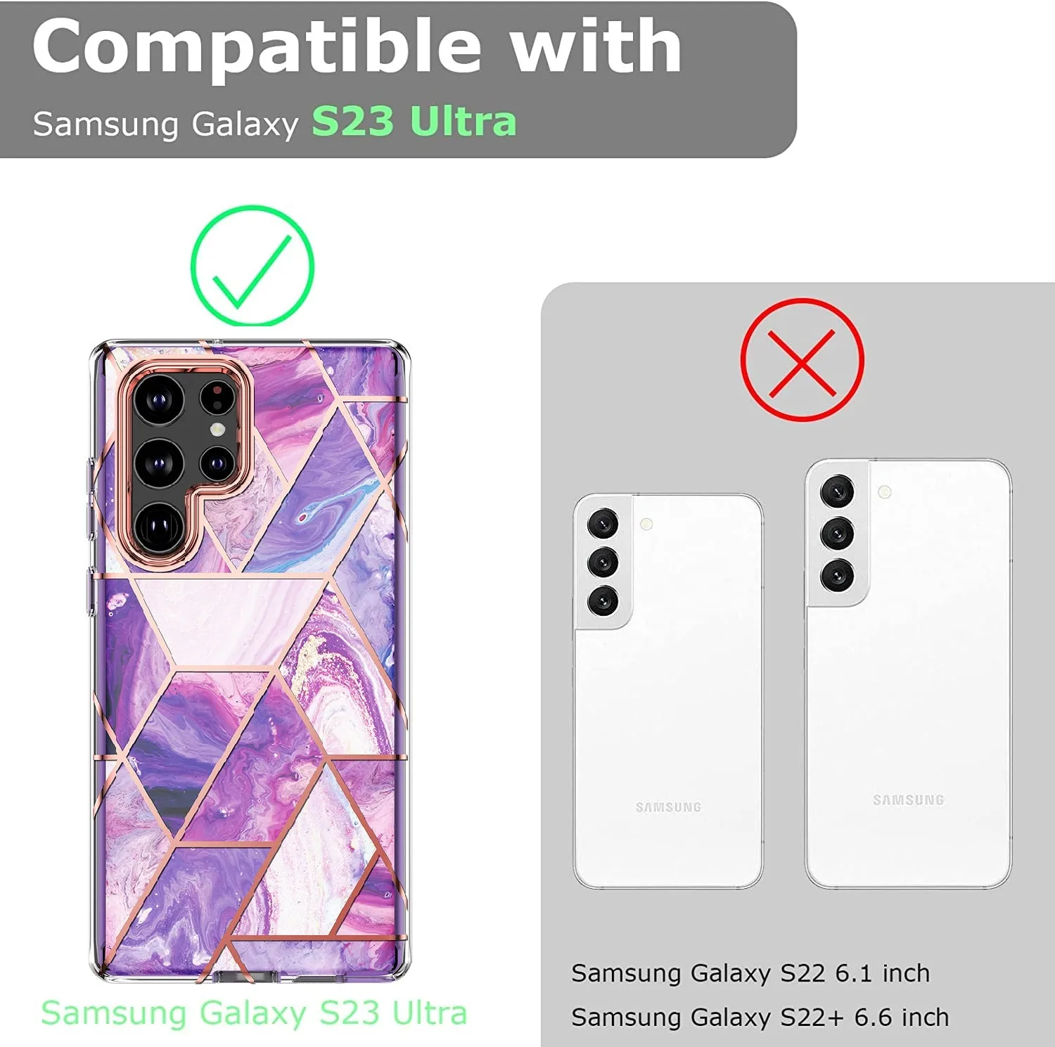 Samsung Galaxy S23 Ultra 5G | Marble Shockproof Bumper Stylish Slim Phone Cases | Purple Marble