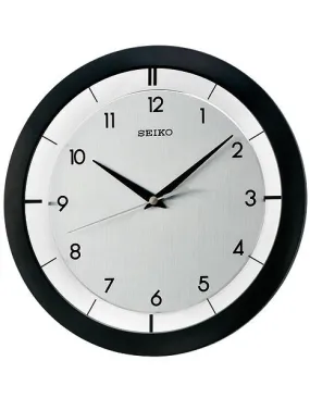 Seiko Quiet Sweep Second Hand Wall Clock - Brushed Metal Dial and Black Case