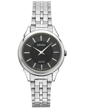 Seiko Solar Ladies Thin Dress Watch - Stainless Steel - Black Dial - Bracelet