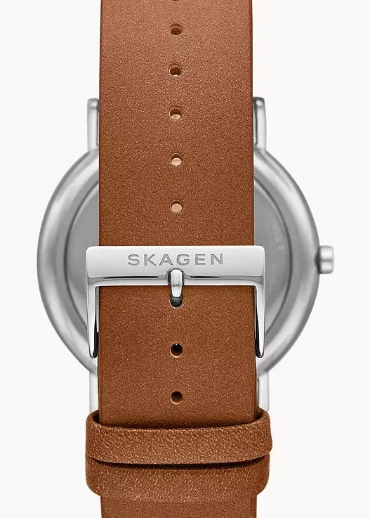 SKAGEN SIGNATUR GREY DIAL MEDIUM BROWN LEATHER BAND SKW6578