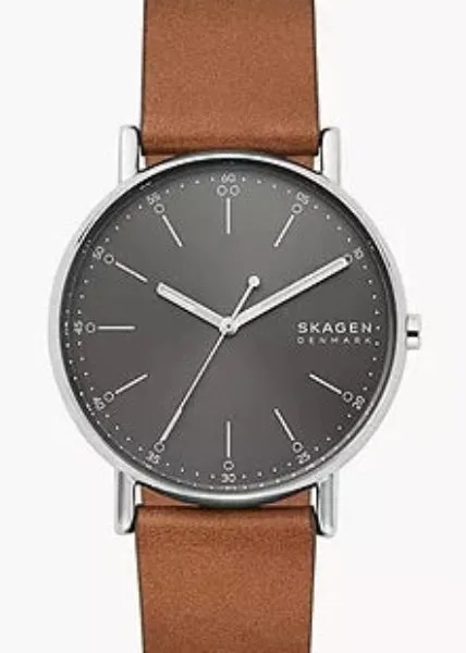 SKAGEN SIGNATUR GREY DIAL MEDIUM BROWN LEATHER BAND SKW6578