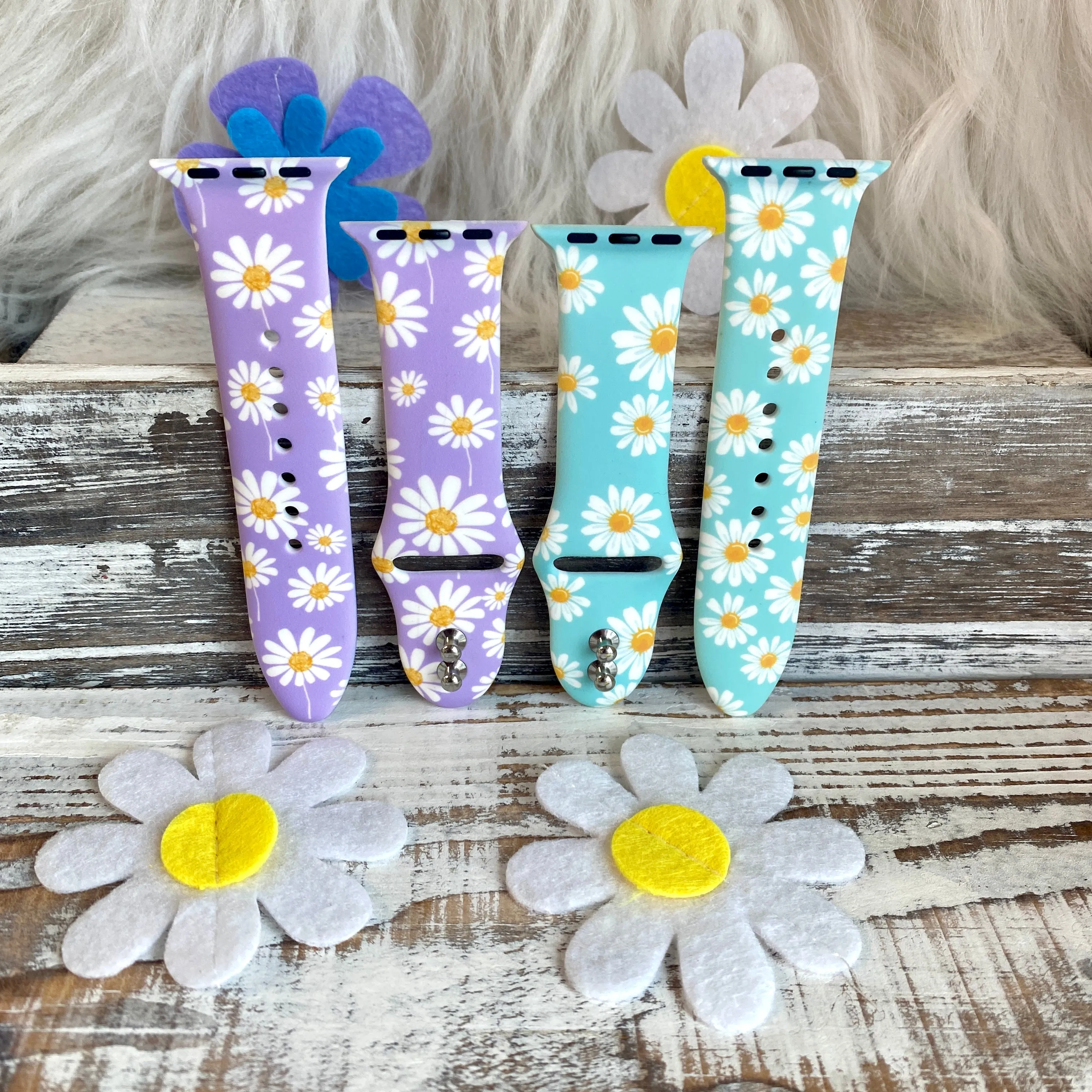 Spring Daisies Print Silicone Band For Apple Watch Two Colors Available