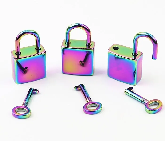 Square Padlock and Key 3/4x1 3/8" 20x35mm Jewelry Box Lock Small Luggage Padlock Heavy Duty Purse Handbag Bag Furniture Making Hardware Bulk