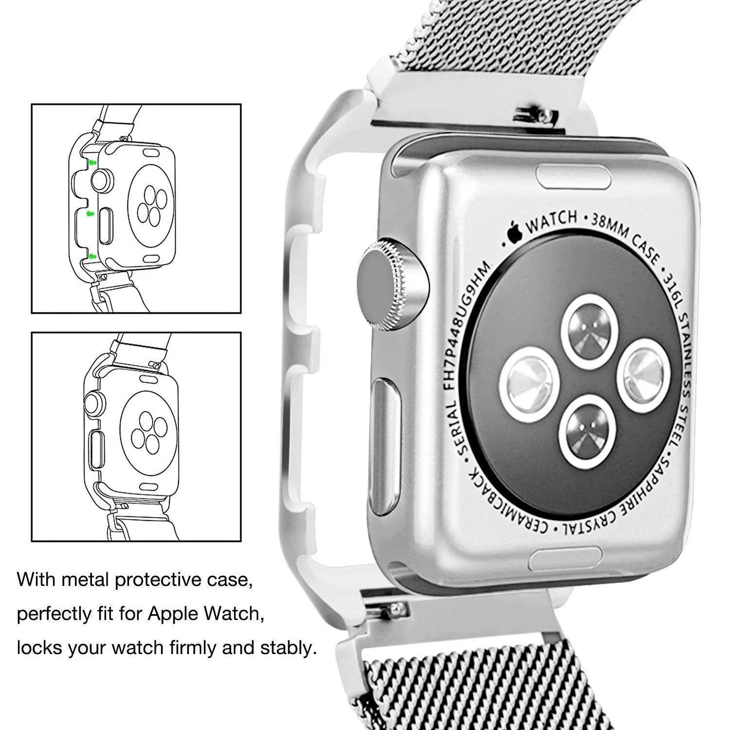 Stainless Steel Mesh Milanese Loop Compatible for Apple Watch Band with Case 38mm, Adjustable Magnetic Closure Replacement Wristband iWatch Band for Apple Watch Series 3 2 1 - Silver