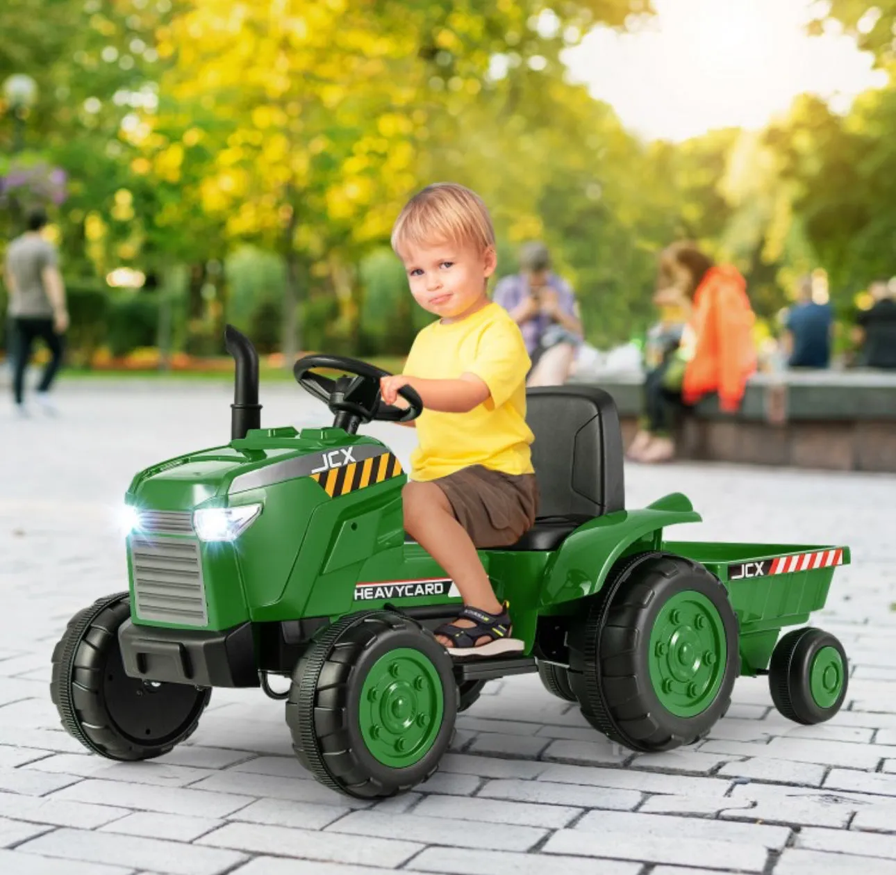 Super Cool 12Volt 2025 Kids Ride On Car Tractor With Trailer | USB | Lights | Horn | Radio | 3-7KPH Approx | Ages 3-8 | Remote