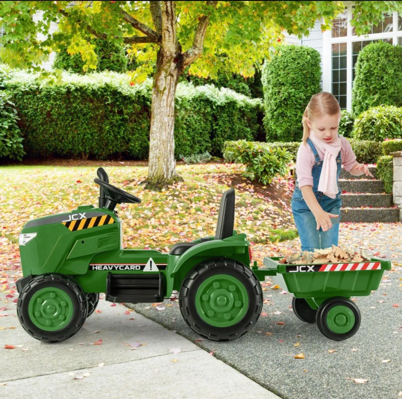 Super Cool 12Volt 2025 Kids Ride On Car Tractor With Trailer | USB | Lights | Horn | Radio | 3-7KPH Approx | Ages 3-8 | Remote