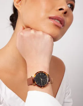 Tan Leather Tortoiseshell Watch