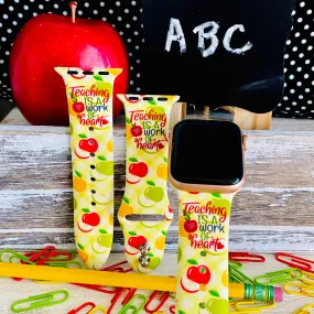 Teacher Heart Print Silicone Band For Apple Watch