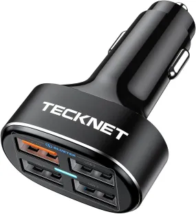 TECKNET USB Car Charger 54W 4-Port USB Car Charger Adapter QC 3.0 Port Compatible with Iphone 14 Pro Max/14 Plus/Iphone 13 12 11 Pro Max X XR XS 8 Samsung Galaxy Note 20/10 S21/20/10 Google Pixel