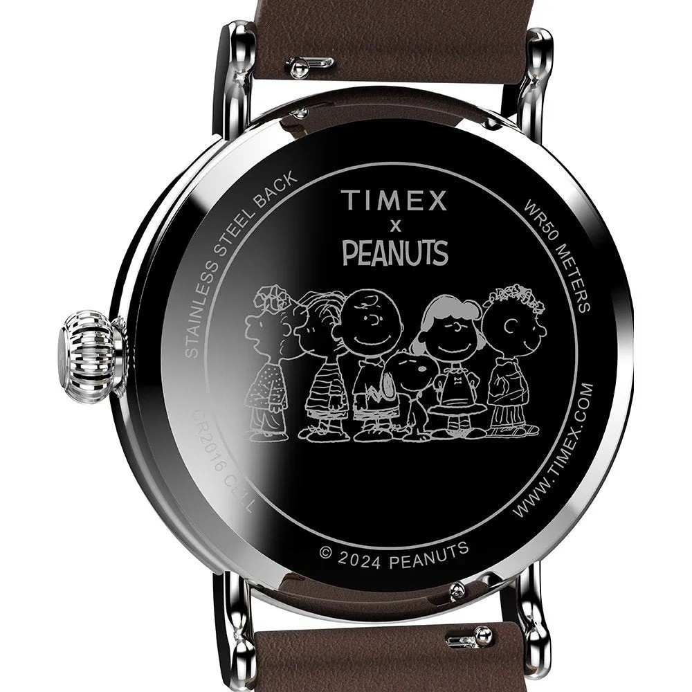 Timex Standard 40mm Peanuts Love White Dial Silver-tone Case Brown Leather Strap TW2W53900VQ