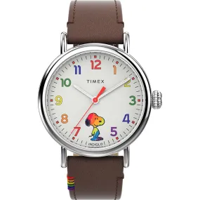 Timex Standard 40mm Peanuts Love White Dial Silver-tone Case Brown Leather Strap TW2W53900VQ