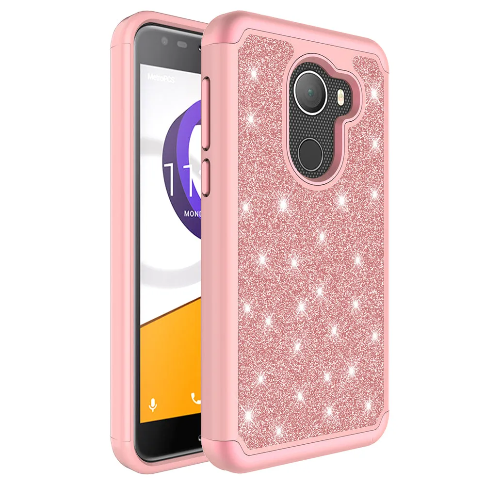 Tmobile REVVL, Alcatel A30 Plus, A30 Fierce, Alcatel Walters Case, Glitter Bling Case Cover w/ [HD Screen Protector] Phone Case W/Temper Glass - Rose Gold