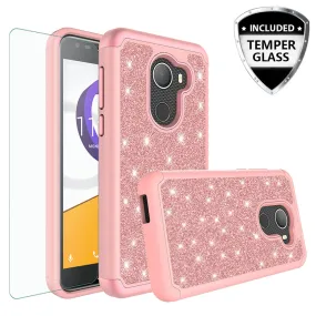 Tmobile REVVL, Alcatel A30 Plus, A30 Fierce, Alcatel Walters Case, Glitter Bling Case Cover w/ [HD Screen Protector] Phone Case W/Temper Glass - Rose Gold