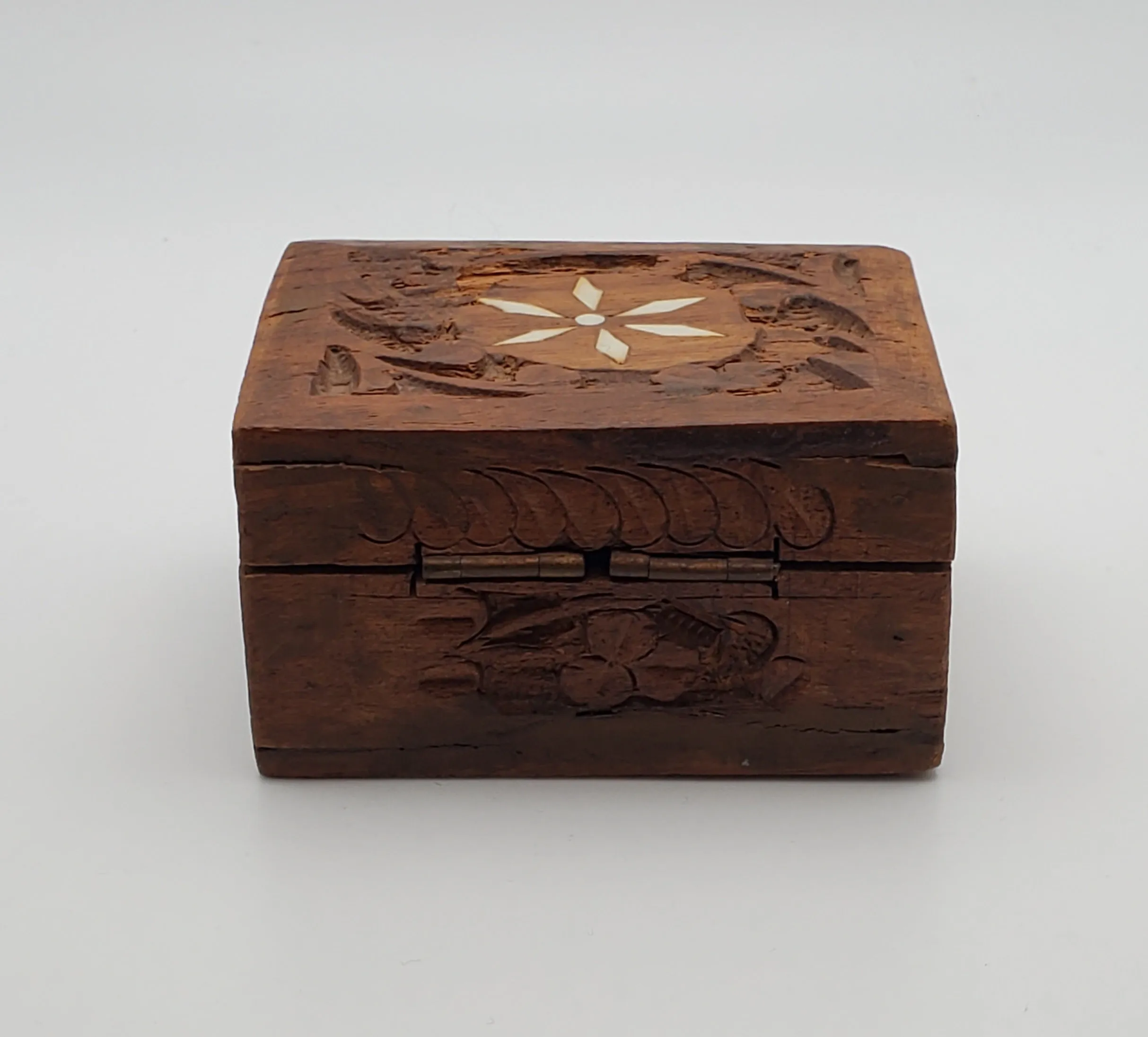 Vintage Small Carved Wood Jewelry Box