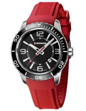 Wenger Mens Roadster - Red Silicone Strap - Black Dial - Date - 100m