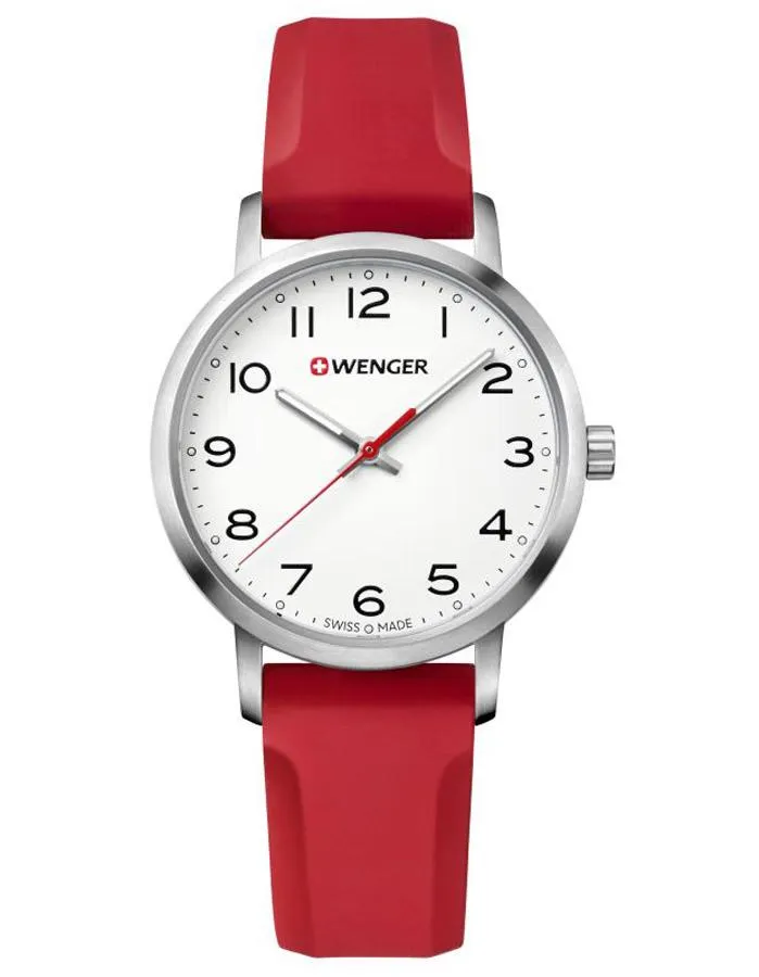 Wenger Womens Avenue Watch - White Dial - Red Silicone Strap - 100m