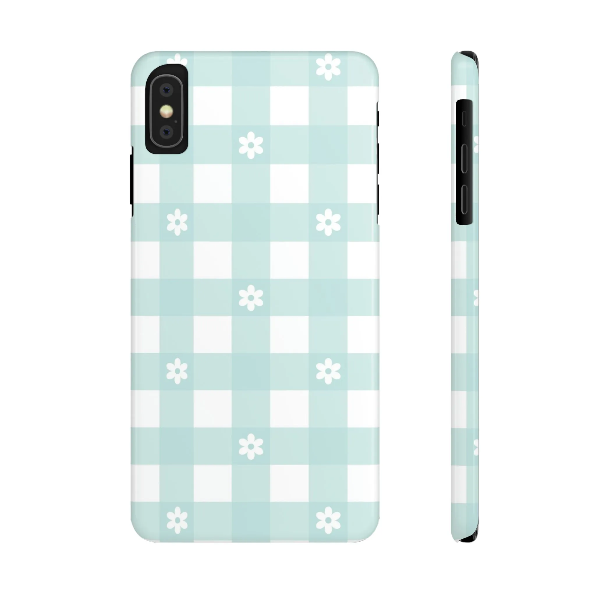 White Daisies and Blue Gingham Design Sleek Elegance Wireless-Charging Compatible Phone Case Slim Phone Case compatible with over 20 iphone models