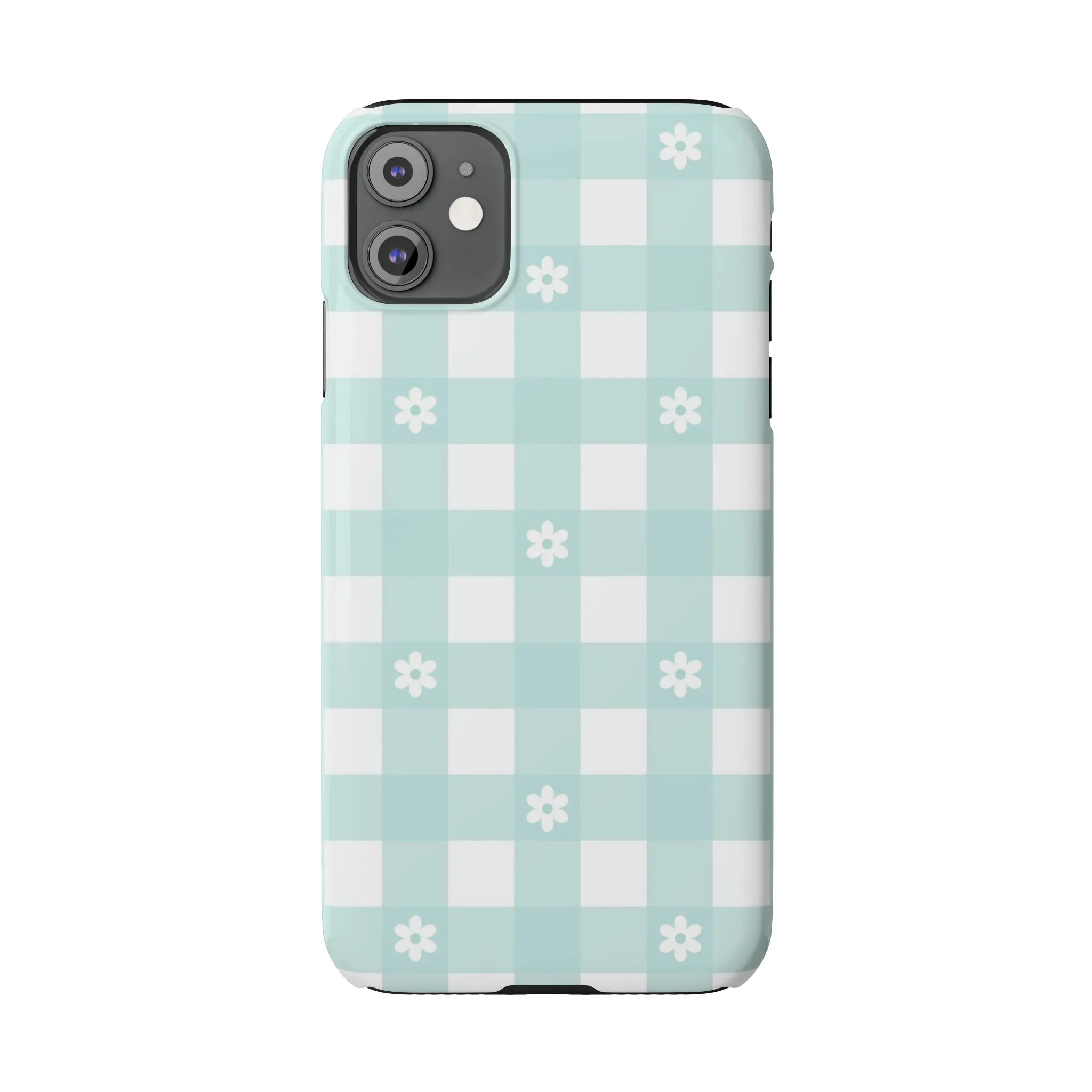 White Daisies and Blue Gingham Design Sleek Elegance Wireless-Charging Compatible Phone Case Slim Phone Case compatible with over 20 iphone models