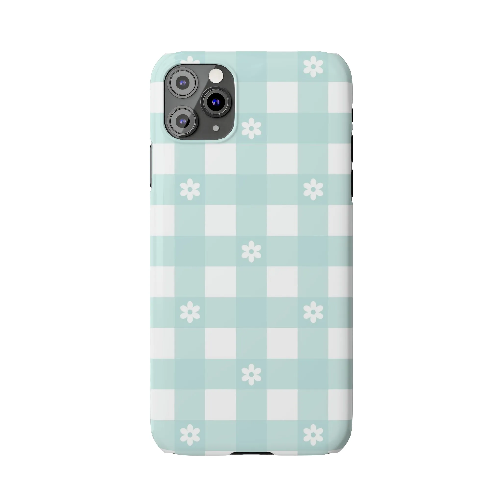 White Daisies and Blue Gingham Design Sleek Elegance Wireless-Charging Compatible Phone Case Slim Phone Case compatible with over 20 iphone models