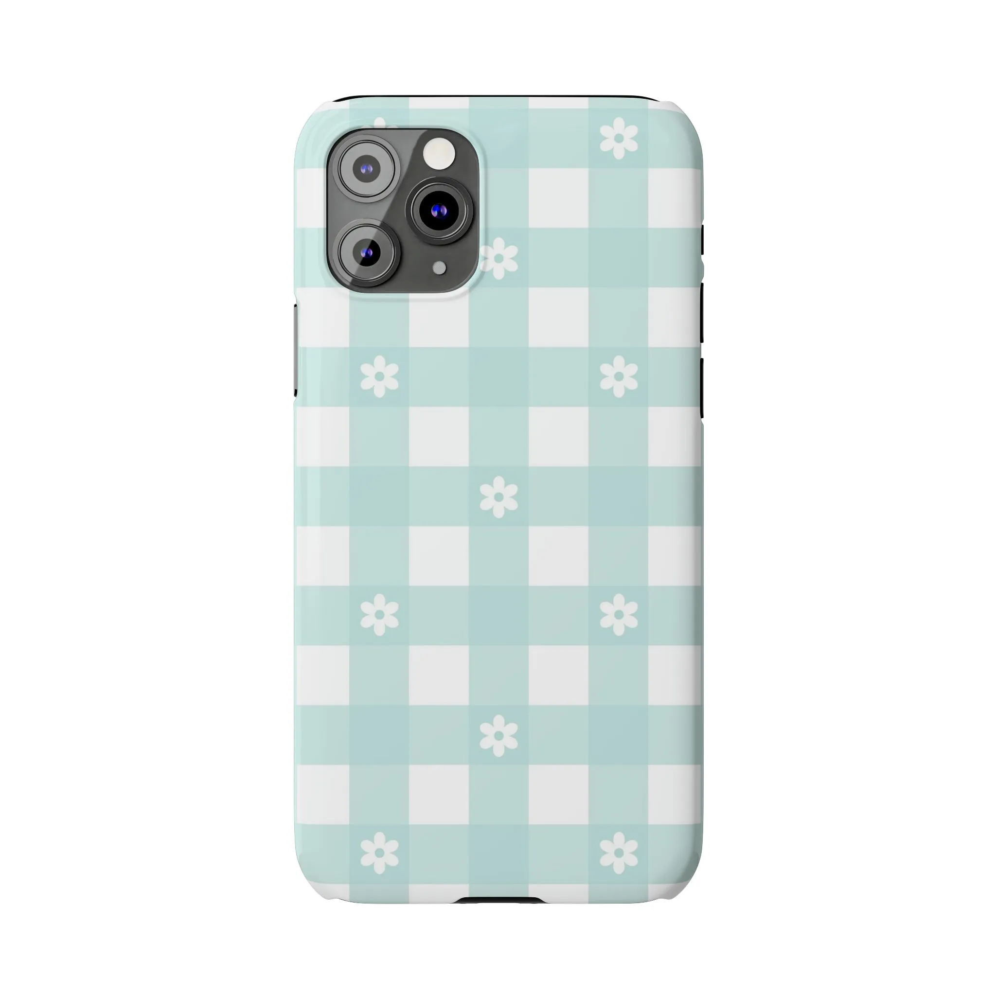 White Daisies and Blue Gingham Design Sleek Elegance Wireless-Charging Compatible Phone Case Slim Phone Case compatible with over 20 iphone models