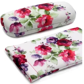 Women floral Hard Eyeglass Case with soft Sunglasses Pouch - medium Glasses Case with pouch and cloth  (Combo Cranberry Rose)