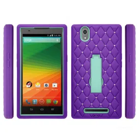 ZMAX Case, ZTE ZMAX Case, Heavy Duty Armor Diamond Rhinestone Hybrid Case with Kickstand - Purple/Teal