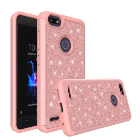 ZTE Blade Force Case, Blade Force Glitter Bling Heavy Duty Shock Proof Hybrid Case with [HD Screen Protector] Dual Layer Protective Phone Case Cover for ZTE Blade Force - Rose Gold