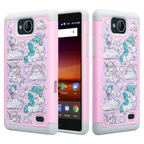 ZTE Majesty Pro Case, ZTE Tempo, Z799VL, N9131, Slim Hybrid Crystal Rhinestone Dual Layer [Shock Resistant] Protective Cover - Pink Unicorn