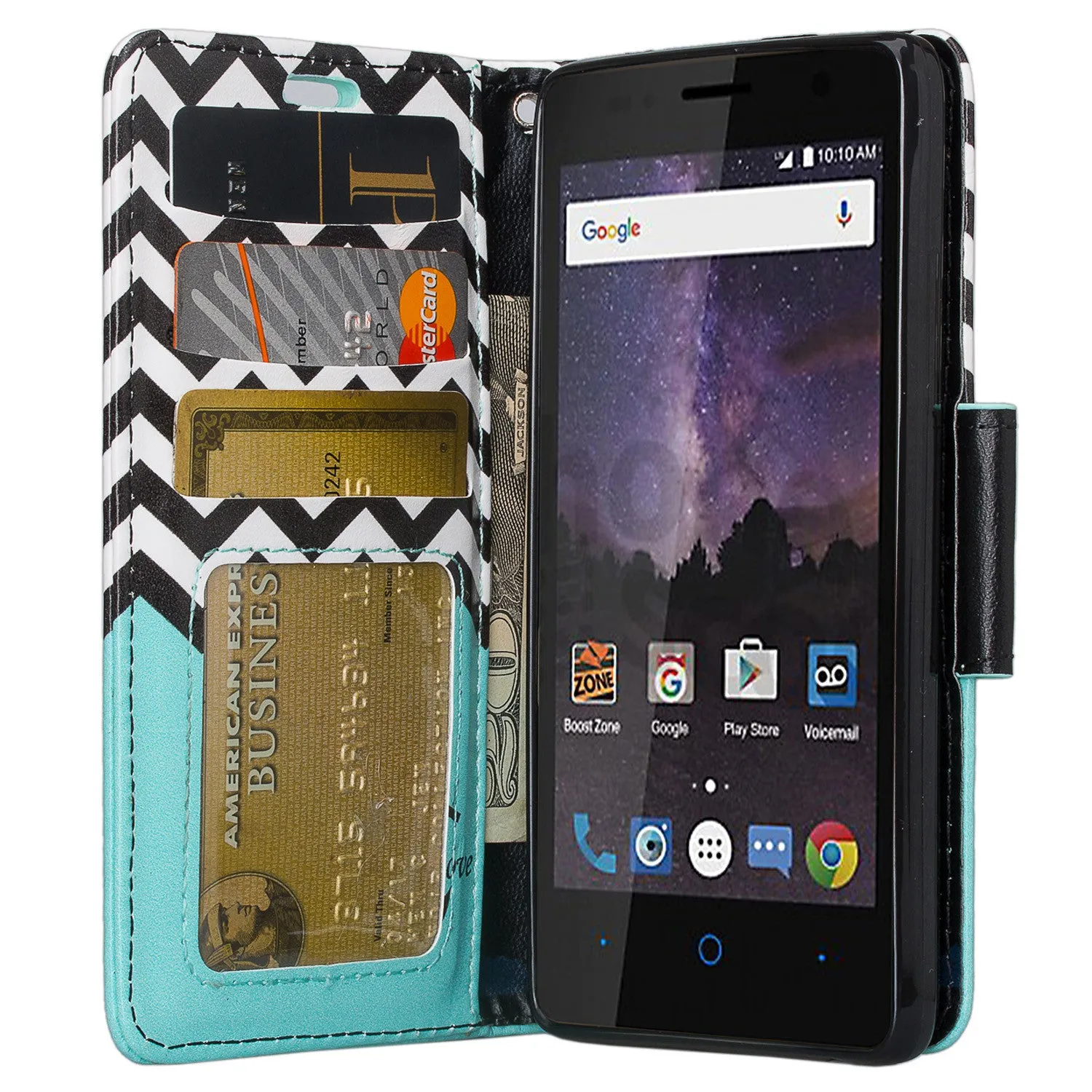 ZTE Majesty Pro, Majesty Pro Plus, Tempo Cover, Pu Leather Magnetic Fold[Kickstand] Wallet Case with ID & Card Slots - Teal Anchor